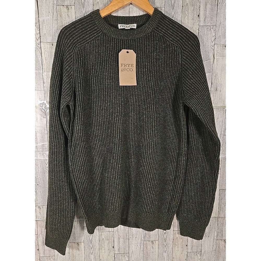 Frye & Co Sweater SMALL Ribbed Olive Green Crew Neck Long Sleeve NEW
